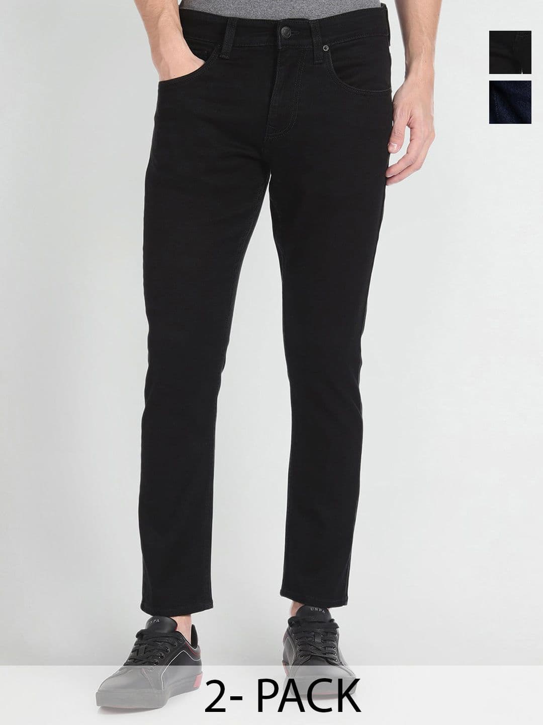 CLUBROCKS Men Pack Of 2 Mid-Rise Regular Fit Clean Look Stretchable Jeans - view 1