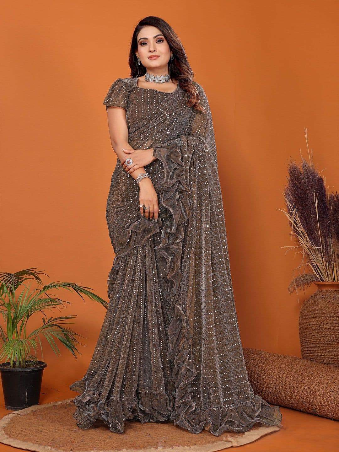 VIJAYA VALLABH Striped Beads and Stones Saree - view 1