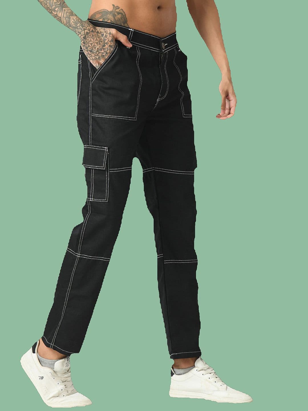 LINARIA Men Classic Tapered Fit Low Distress Cargo Styles Jeans - view 1