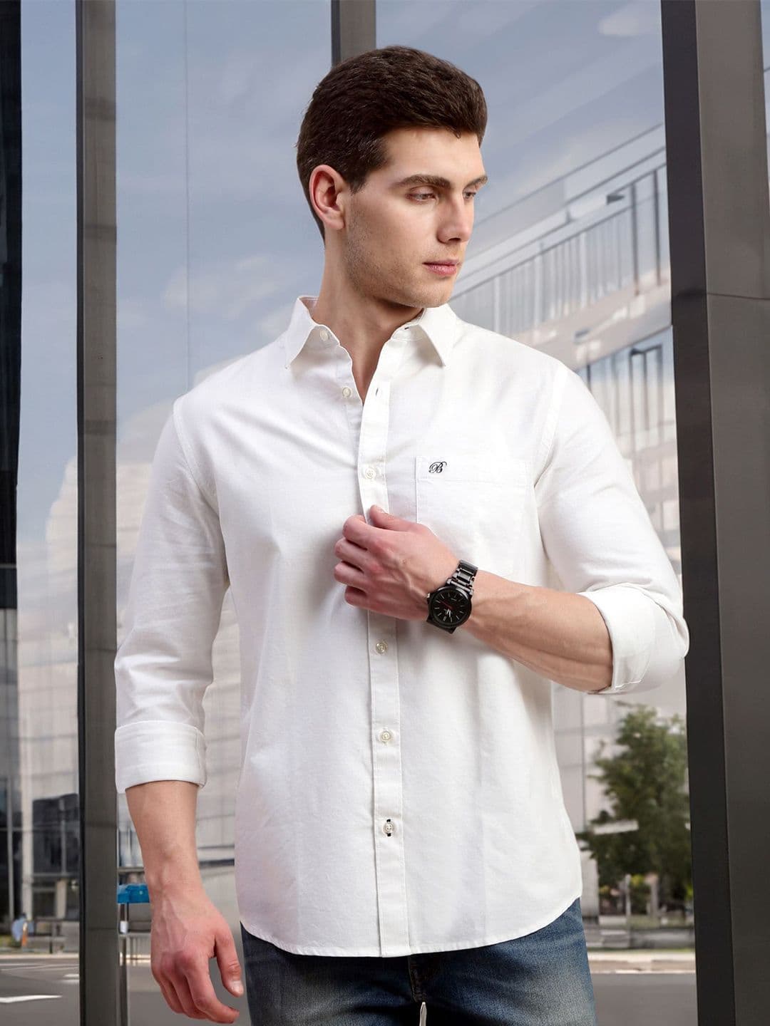 British Club Men Classic Fit Spread Collar Solid Cotton Casual Shirt - view 1