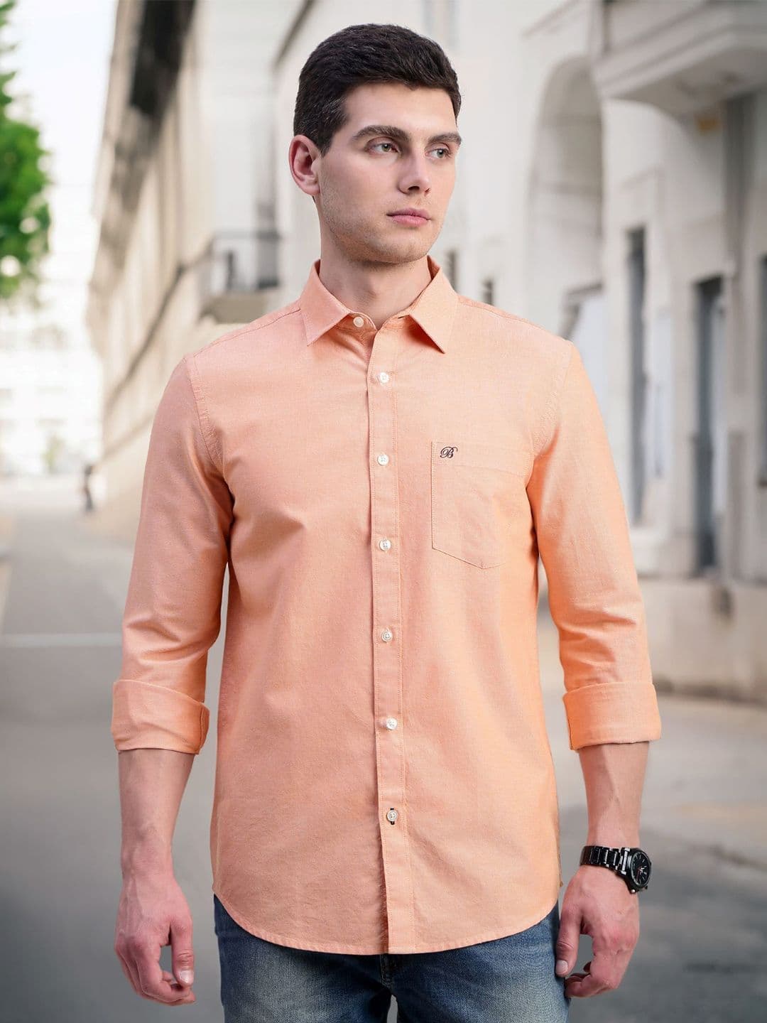 British Club Men Classic Fit Spread Collar Solid Cotton Casual Shirt - view 1