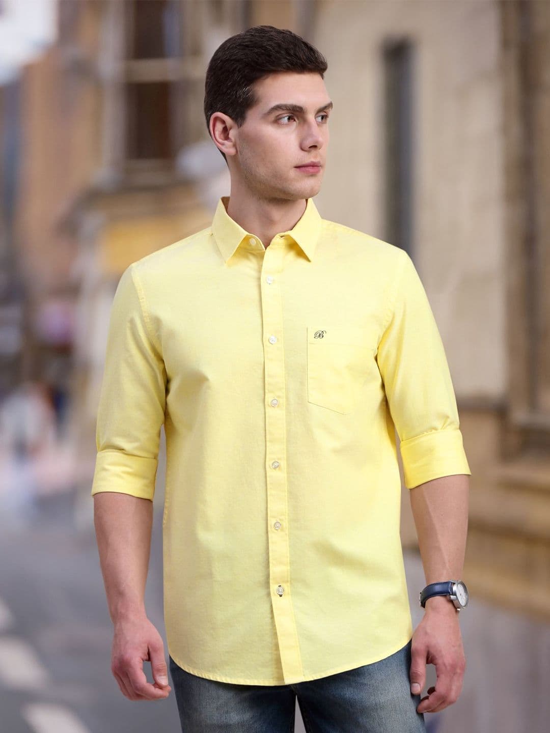 British Club Men Classic Fit Spread Collar Solid Cotton Casual Shirt - view 1