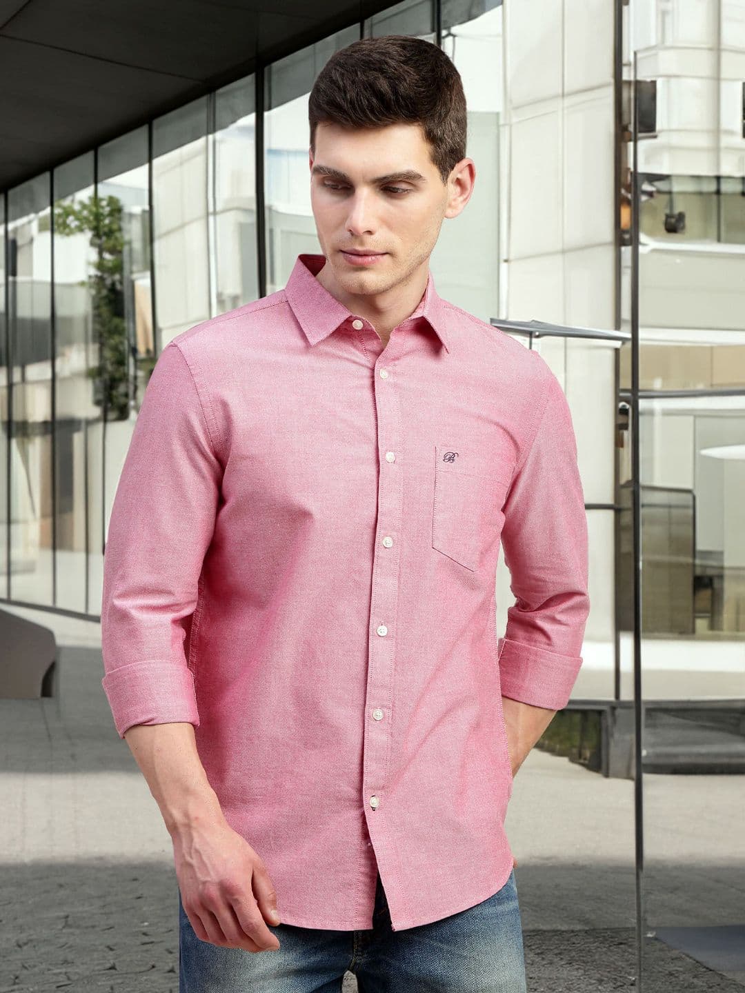 British Club Men Classic Fit Spread Collar Solid Cotton Casual Shirt - view 1