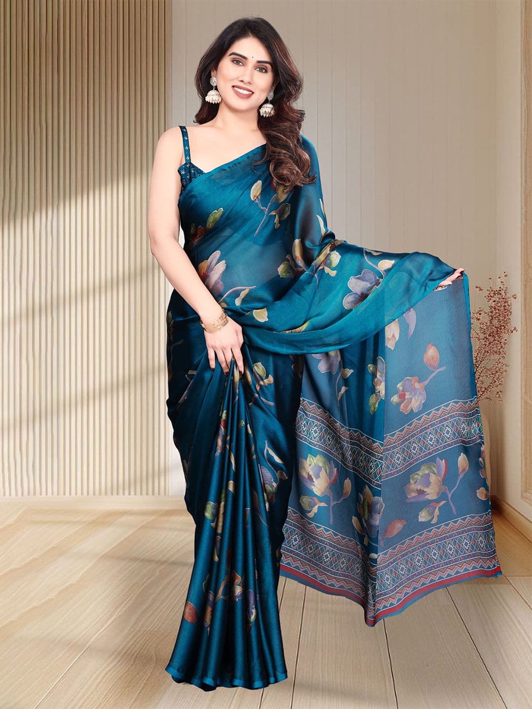 SUPERLAXMI Floral Printed Pure Chiffon Saree - view 1
