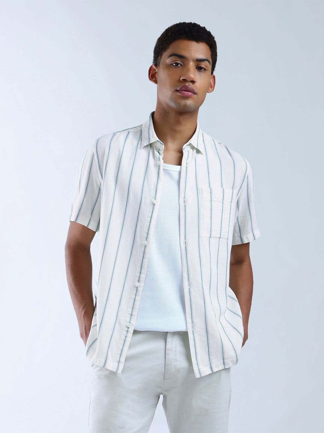Flying Machine Men Classic Regular Fit Spread Collar Vertical Striped Cotton Casual Shirt - view 1