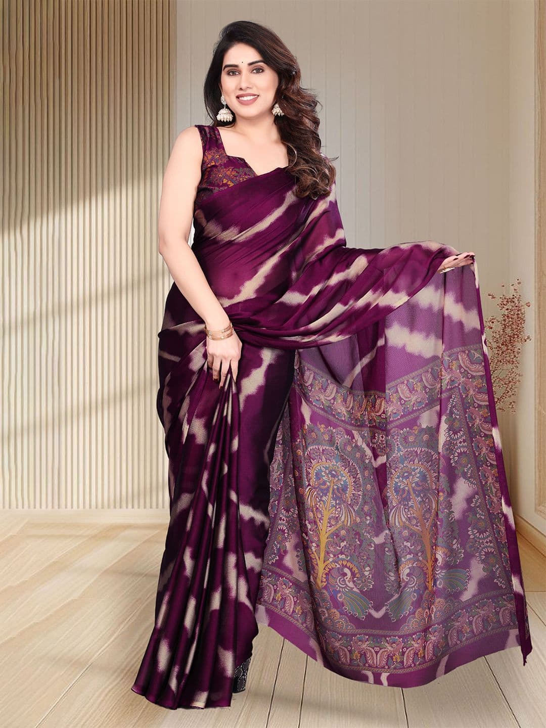 SUPERLAXMI Striped Pure Chiffon Saree - view 1