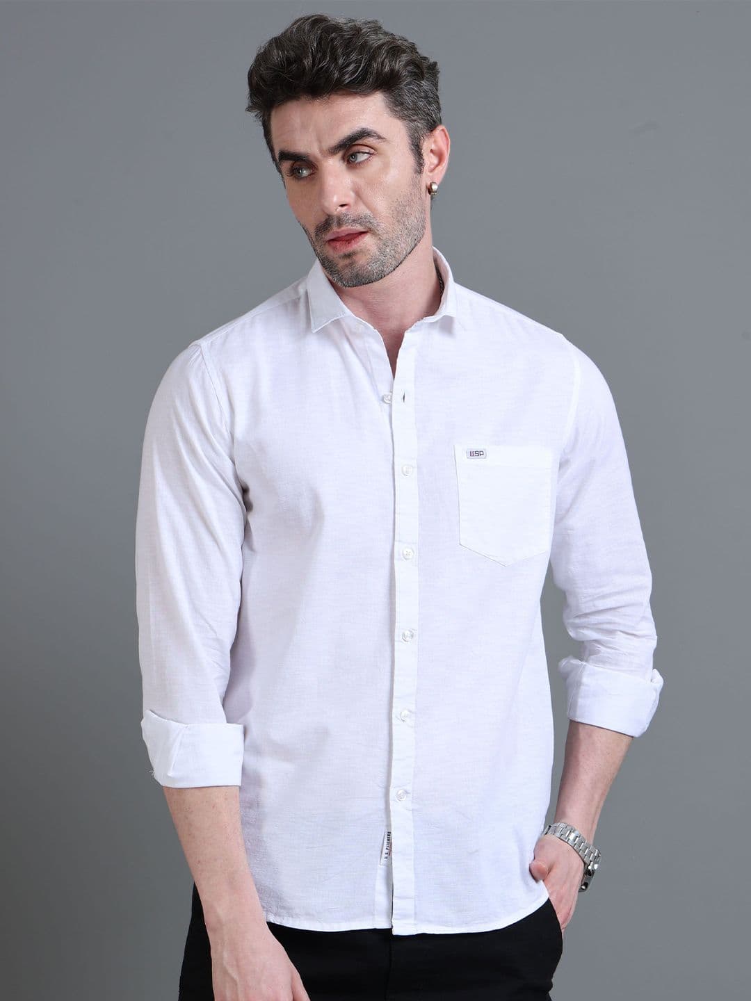 U.S. PITCHERS Men Smart Slim Fit Spread Collar Solid Casual Shirt - view 1