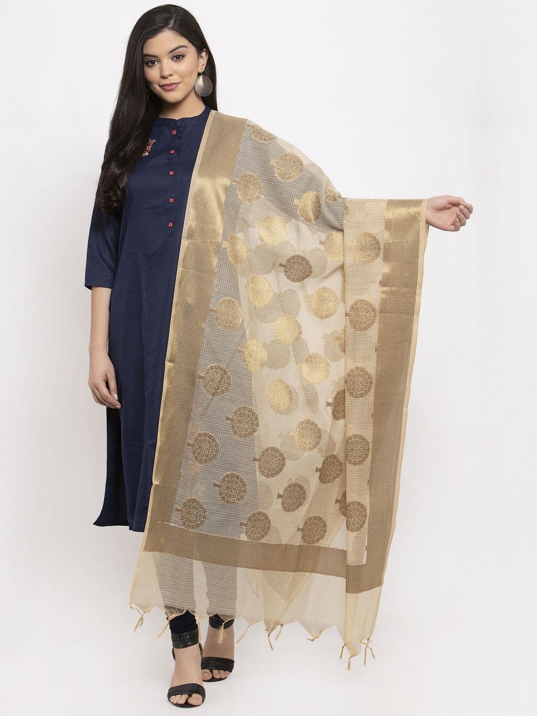 LOOM LEGACY Floral Woven Design Cotton Silk Jacquard Dupatta - view 1