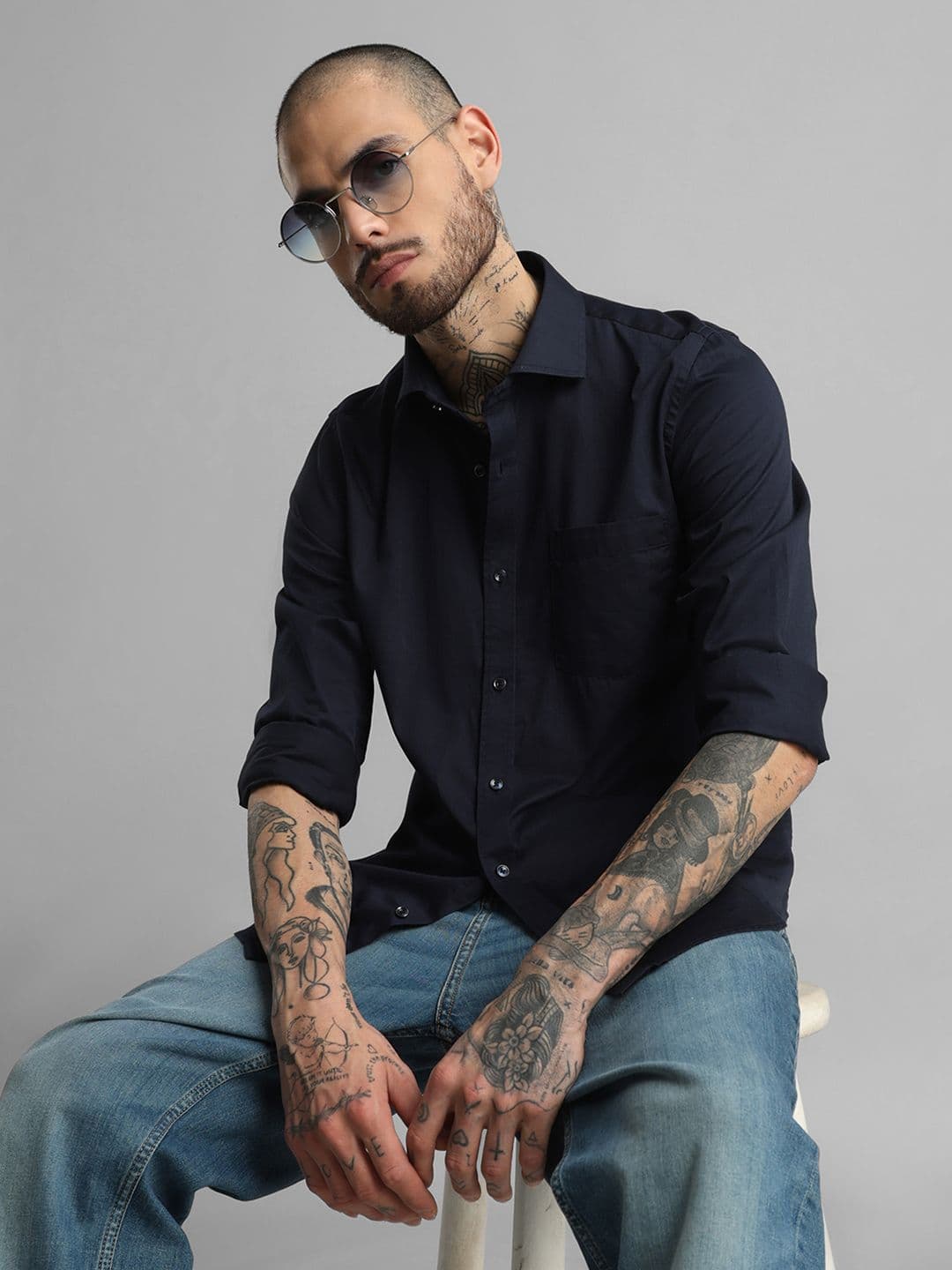 Klub Fox Men Slim Fit Spread Collar Solid Cotton Casual Shirt - view 1