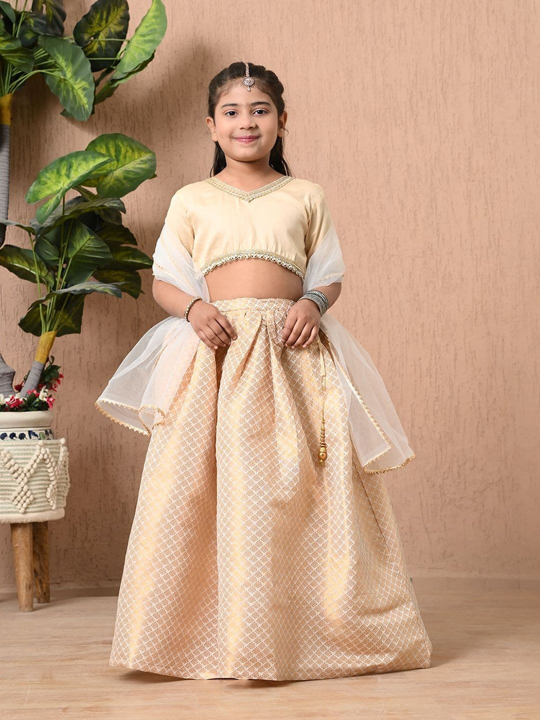 BAESD MoMaa Girls Floral Woven Design V-Neck Ready to Wear Lehenga With Choli & Dupatta - view 1