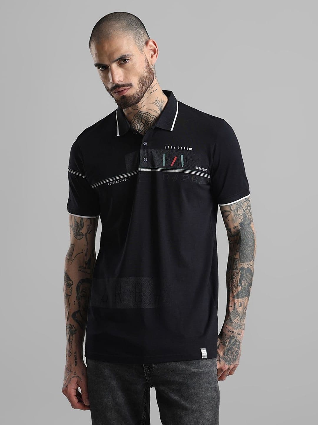 Klub Fox Men Typography Printed Polo Collar Applique T-shirt - view 1
