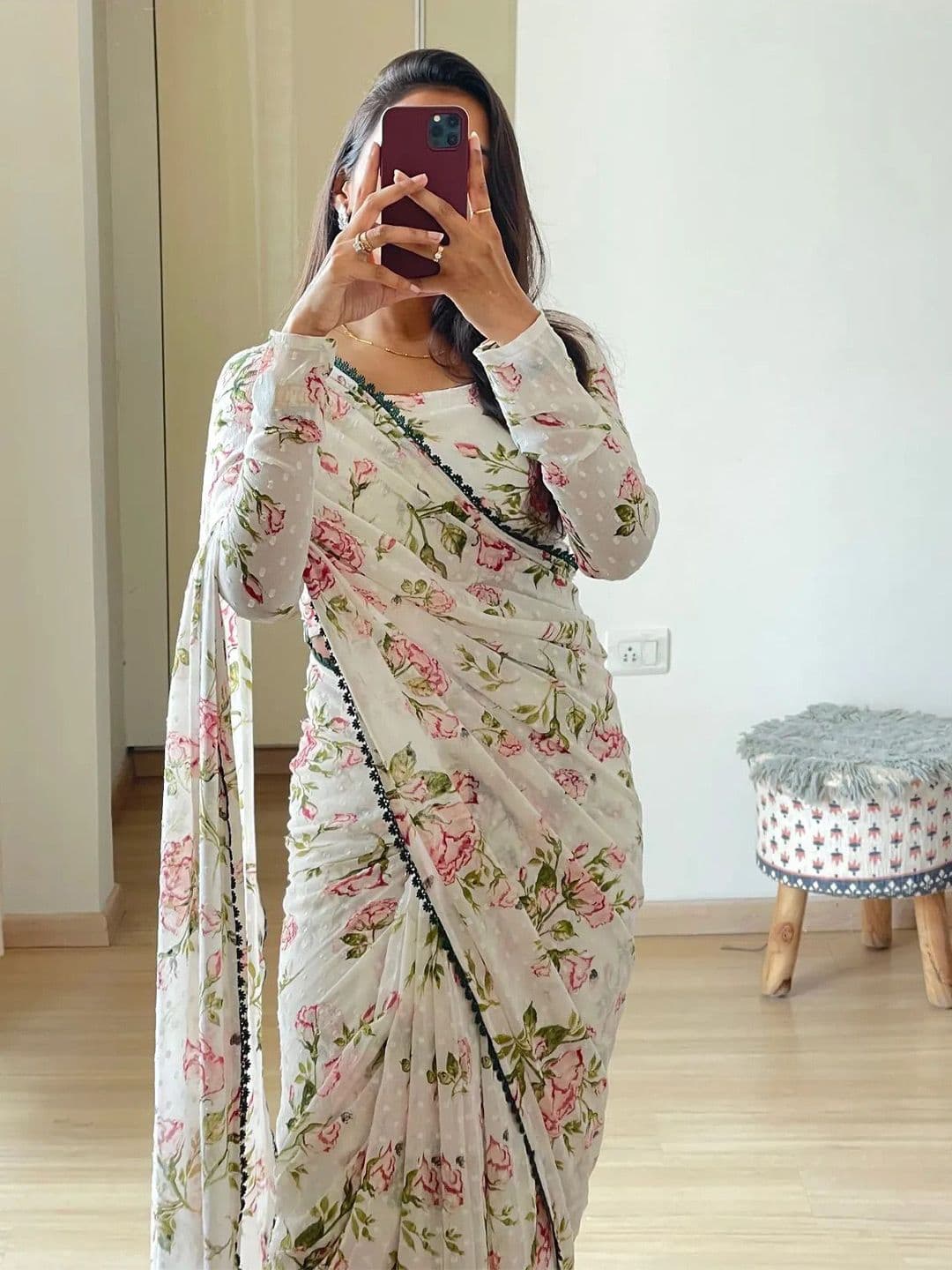 Moda Rapido Floral Printed Pure Georgette Ready to Wear Saree - view 1