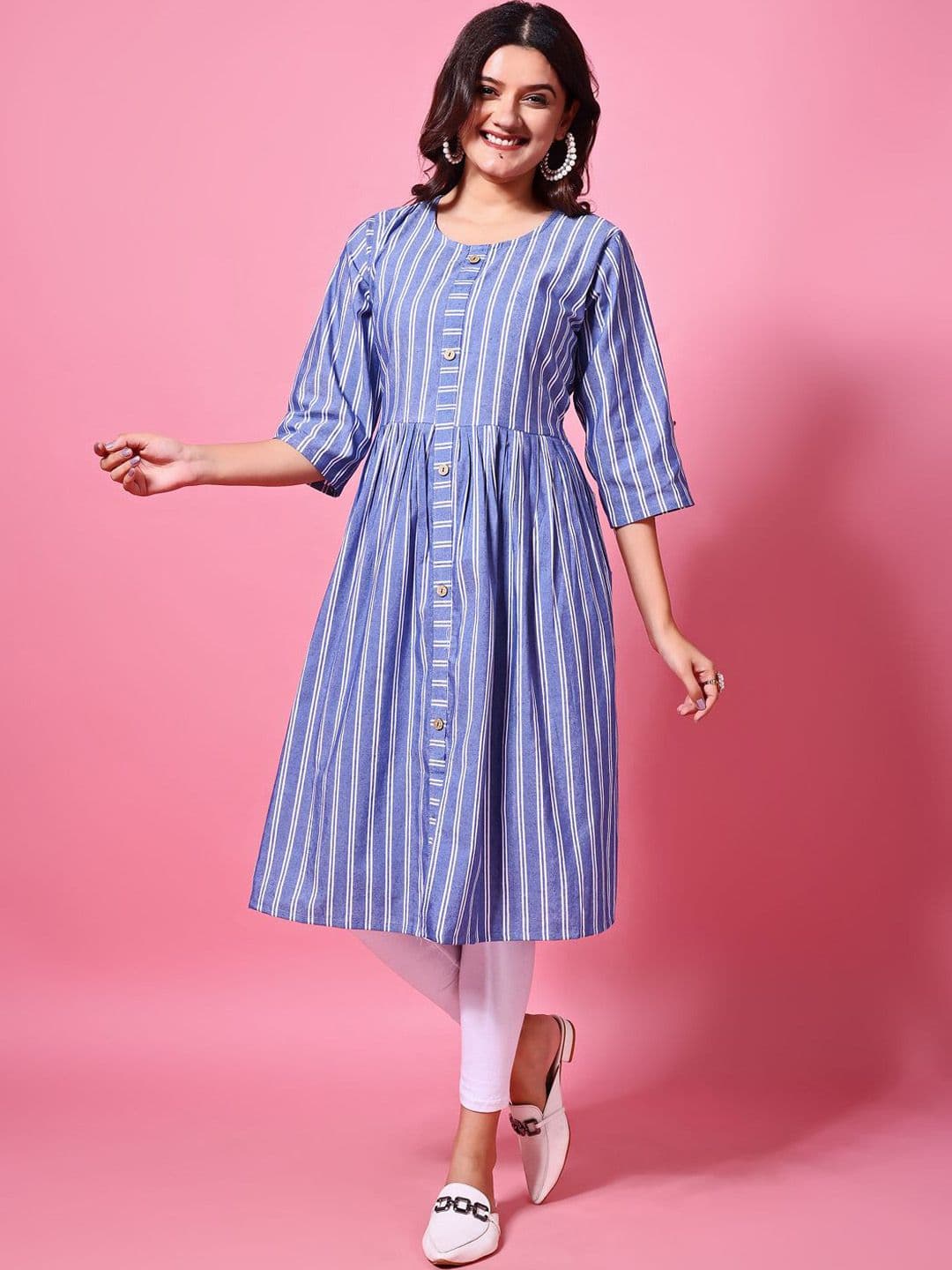 Moda Rapido Striped Round Neck Pure Cotton Anarkali Kurta - view 1