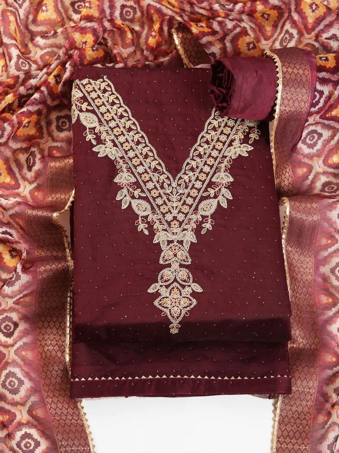 TAVAS Embroidered Chanderi Cotton Unstitched Dress Material - view 1