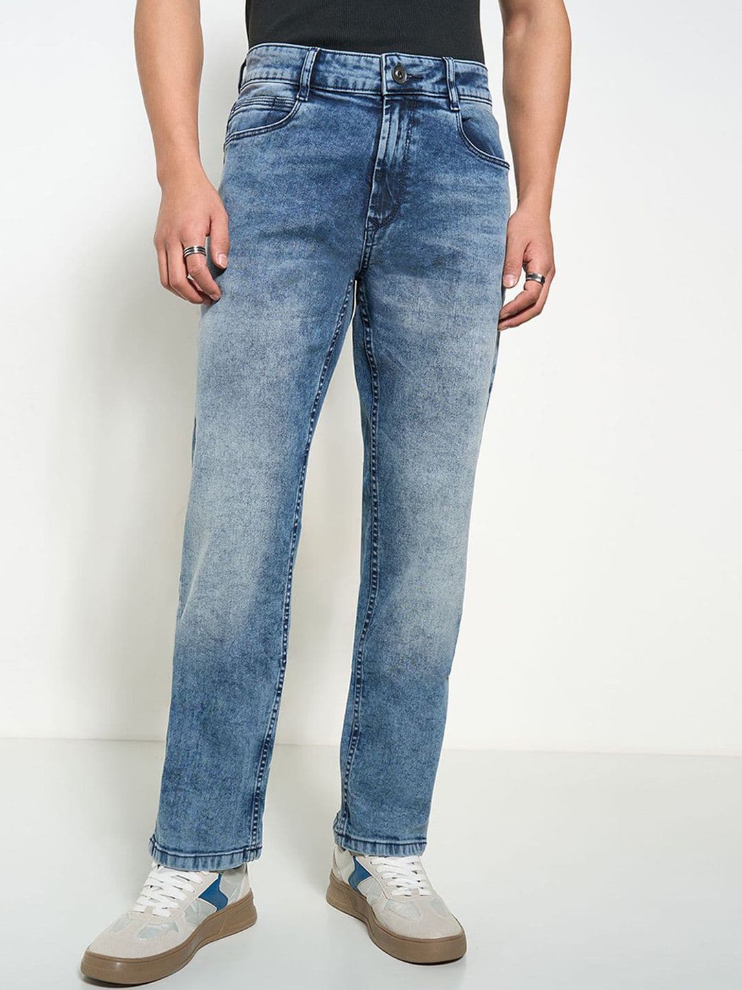 SF JEANS by Pantaloons Men Straight Fit Mid-Rise Heavy Fade Jeans - view 1