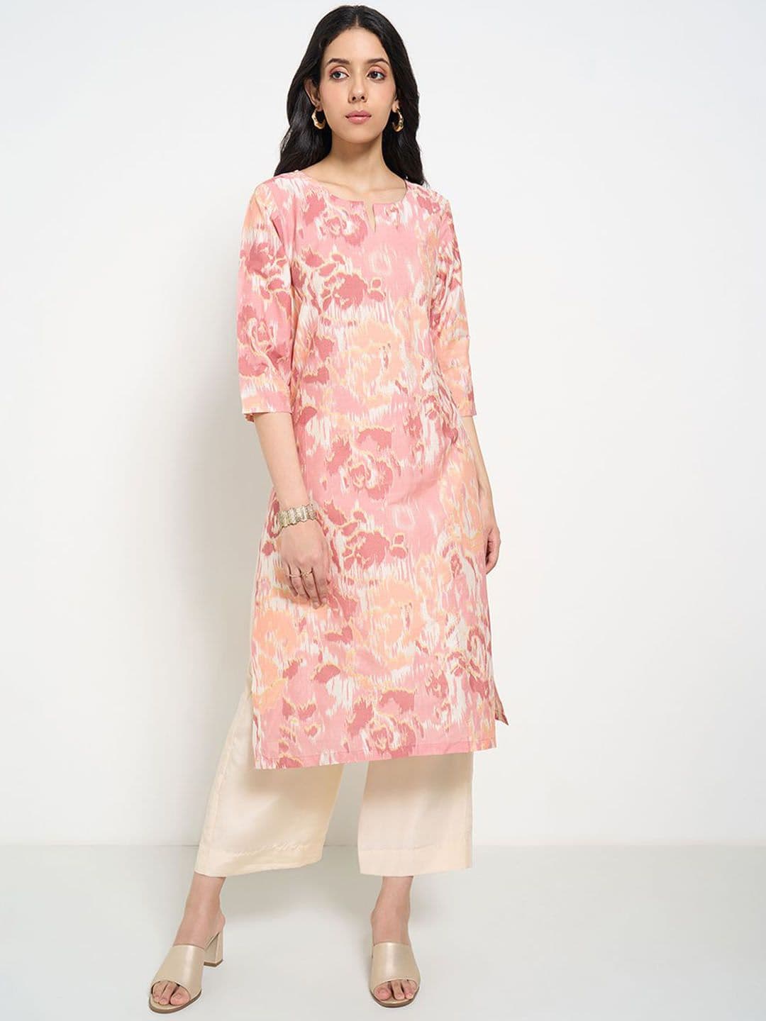 RANGMANCH BY PANTALOONS Floral Printed Notch Neck Straight Kurta - view 1
