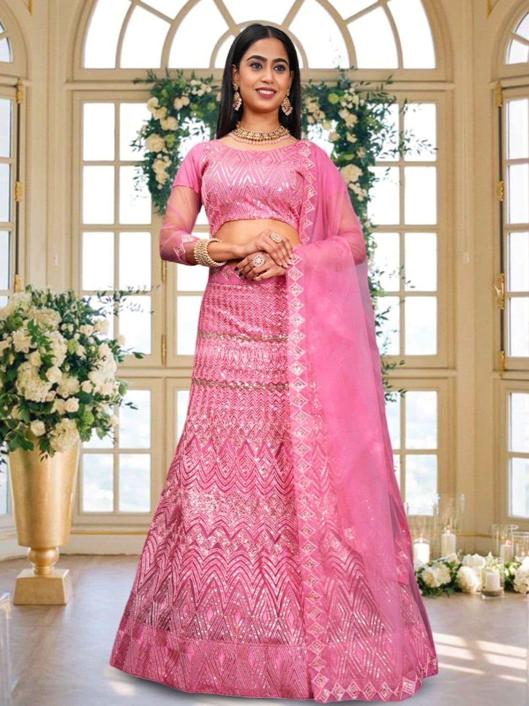 VARNI FABRICS Embroidered Semi-Stitched Lehenga & Unstitched Blouse With Dupatta - view 1