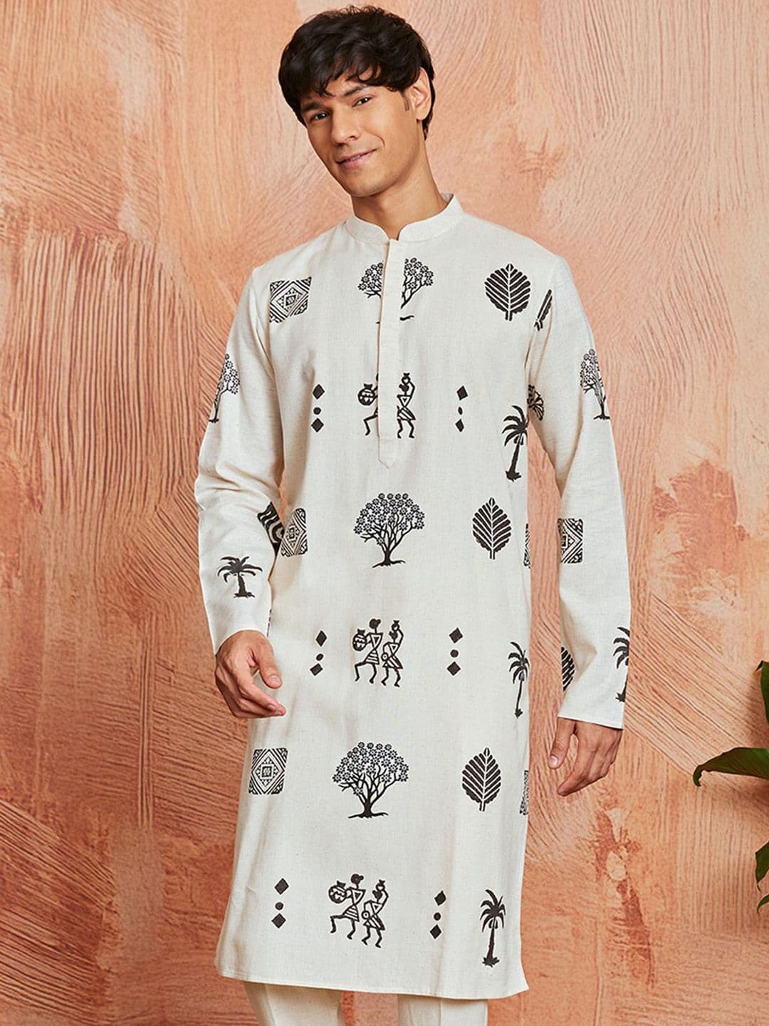 VASTRAMAY Men Cream Block Print Cotton Kurta - view 1