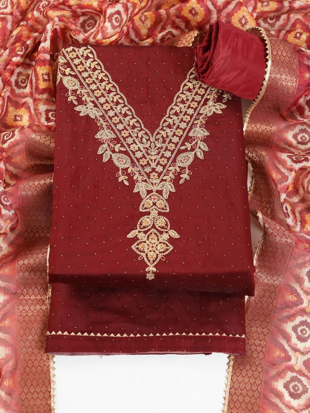 TAVAS Embroidered Chanderi Cotton Unstitched Dress Material - view 1