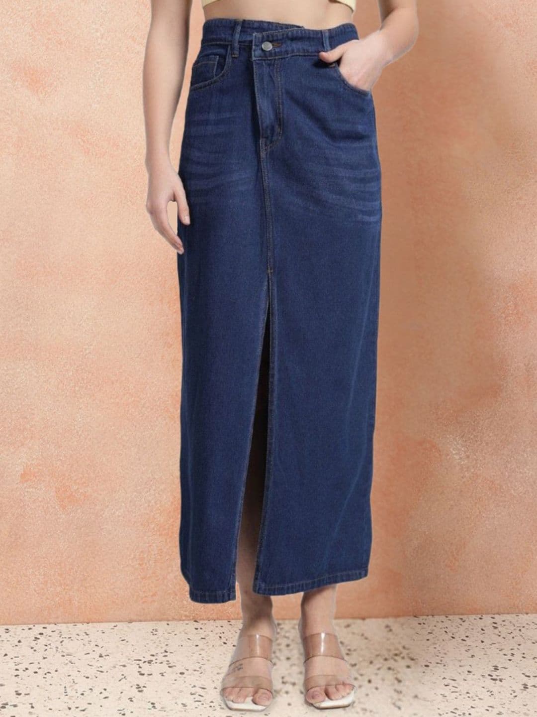 Mast & Harbour Denim A-Line Slits Detailed Maxi Skirt - view 1