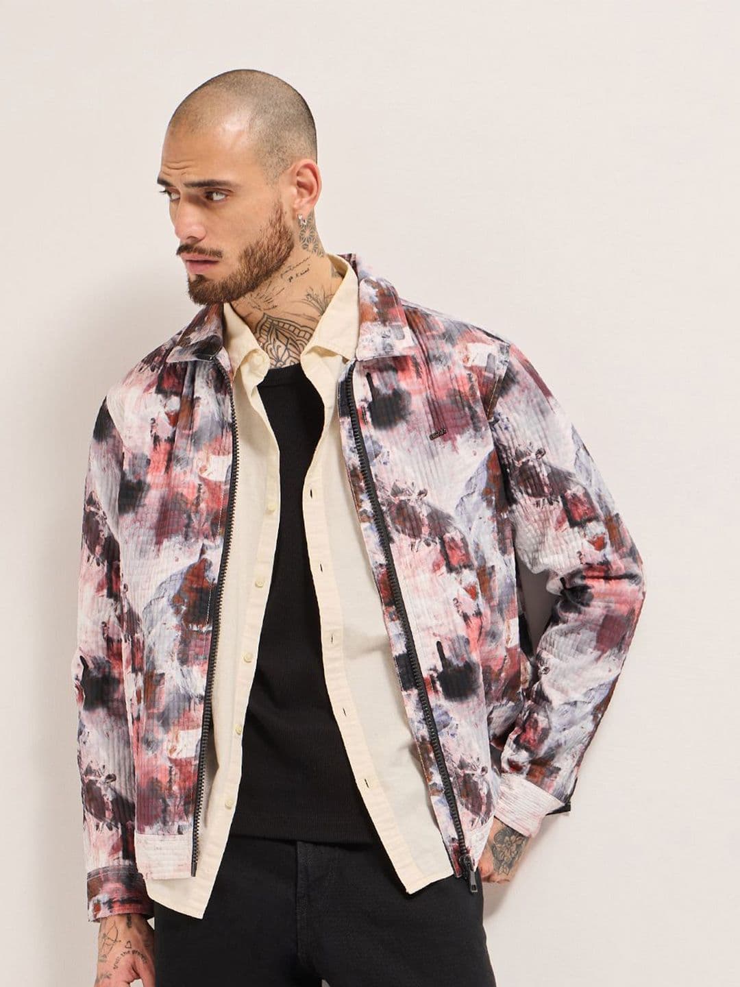 THE BEAR HOUSE Men Abstract Printed Lightweight Outdoor Bomber Jacket - view 1