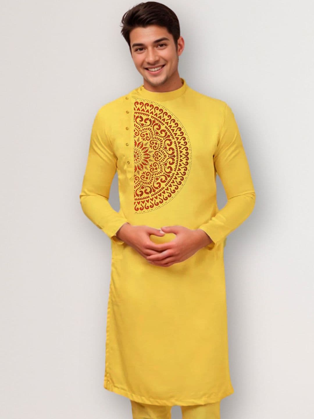 DEVOILER Thread Work Side Ethnic Motifs Cotton Straight Knee Length Kurta - view 1