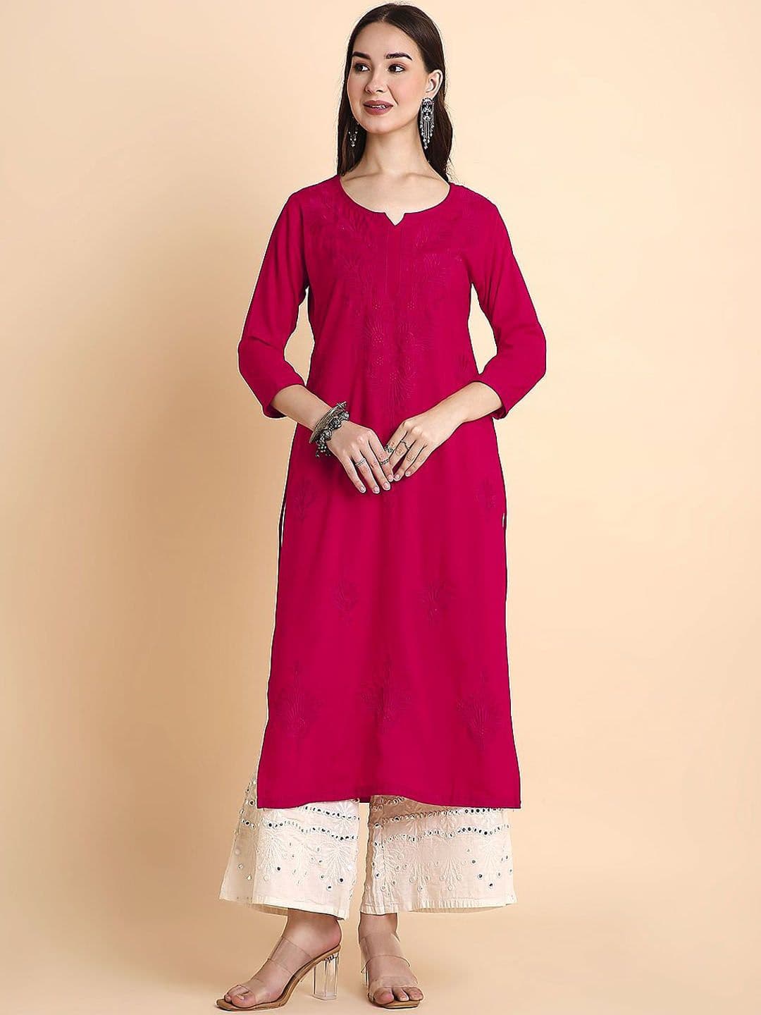RATAN Women Rayon Chikankari Embroidered Kurta - view 1