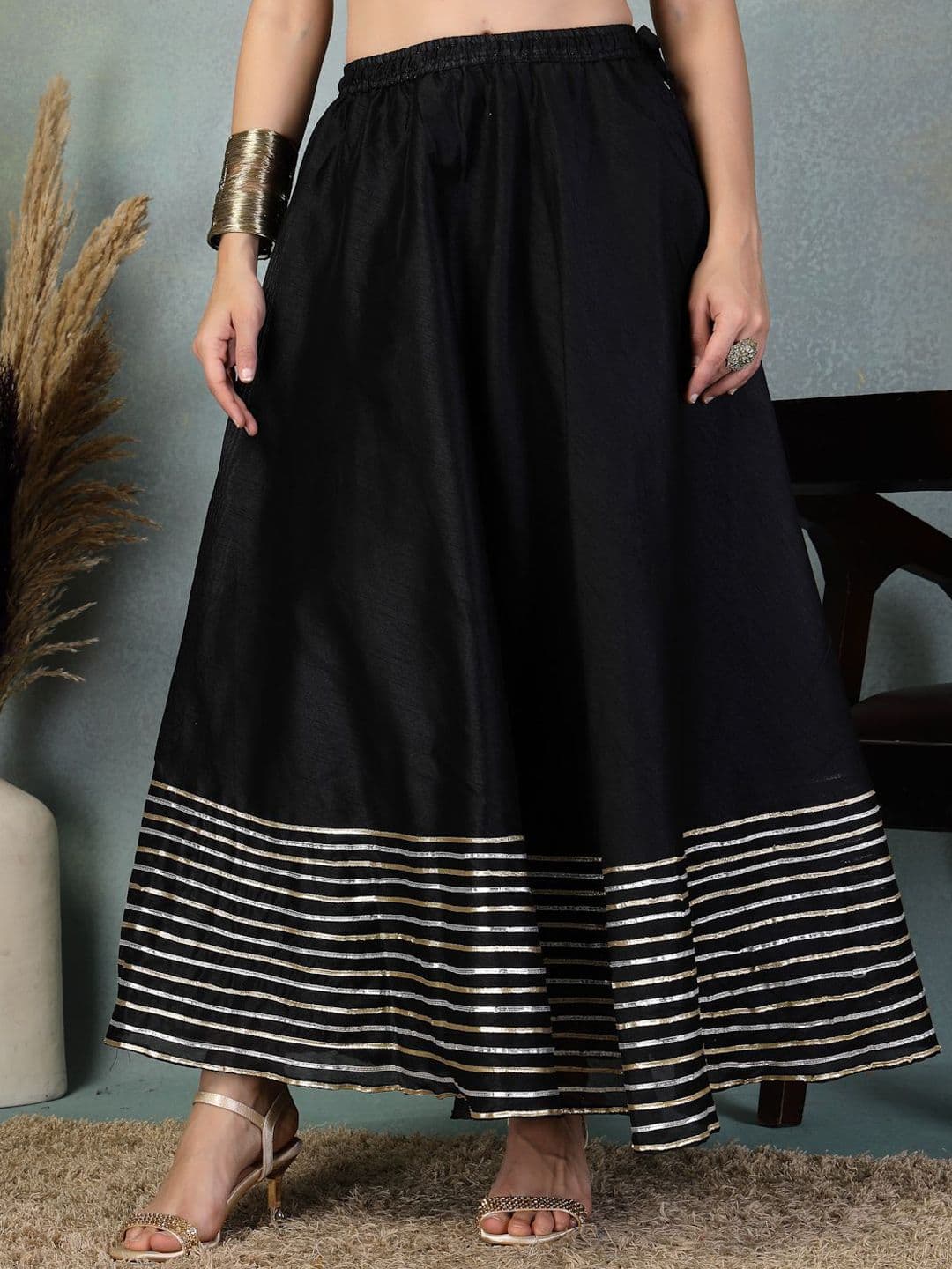 Clora Creation Women High Rise Gotta Patti Flared Maxi Skirt - view 1