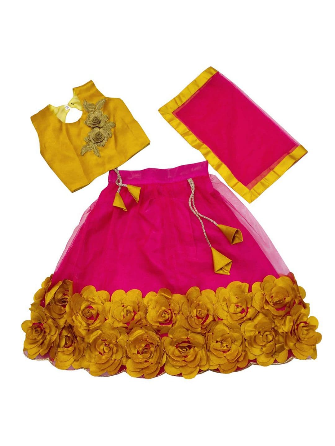 satyamfab Girls Embroidered Patchwork Net Ready to Wear Lehenga & Blouse With Dupatta - view 1