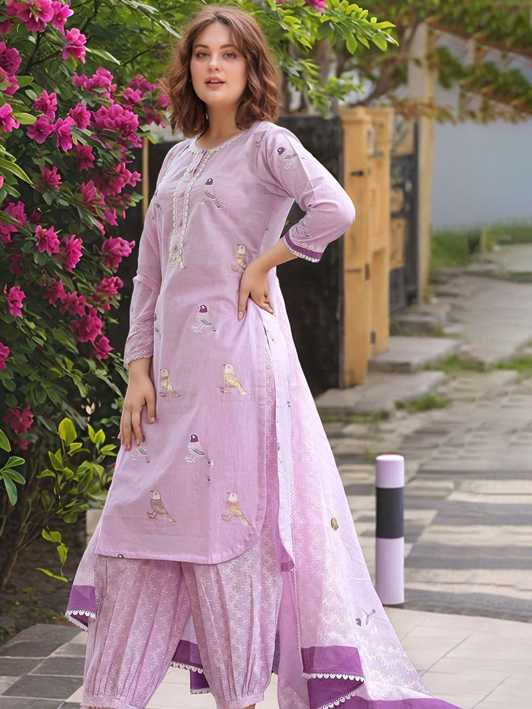 GoSriKi Animal Printed Round Neck Straight Kurta With Patiala & Dupatta - view 1