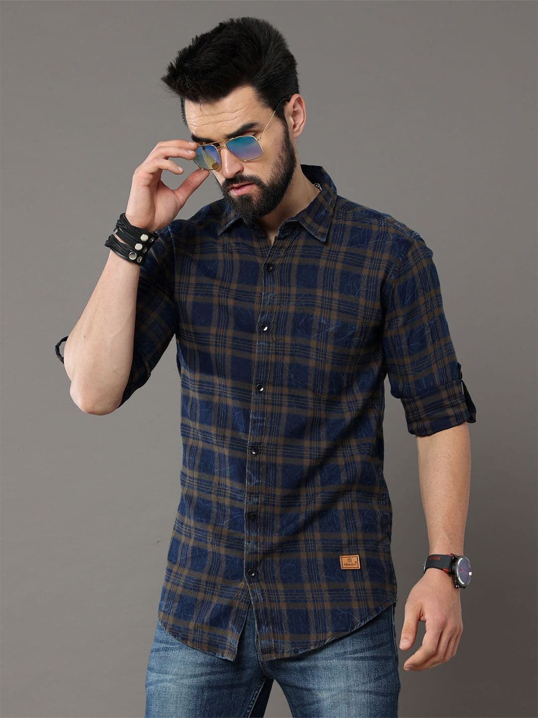 Tallwalker Men Straight Fit Spread Collar Tartan Checked Cotton Casual Shirt - view 1
