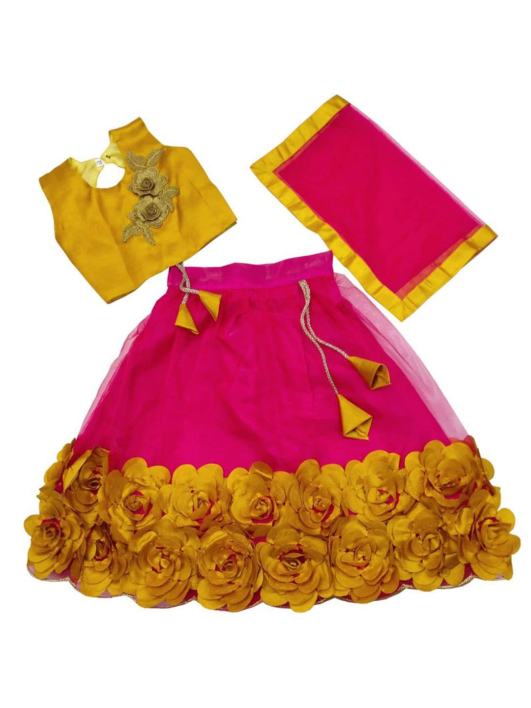 satyamfab Girls Embroidered Patchwork Net Ready to Wear Lehenga & Blouse With Dupatta - view 1