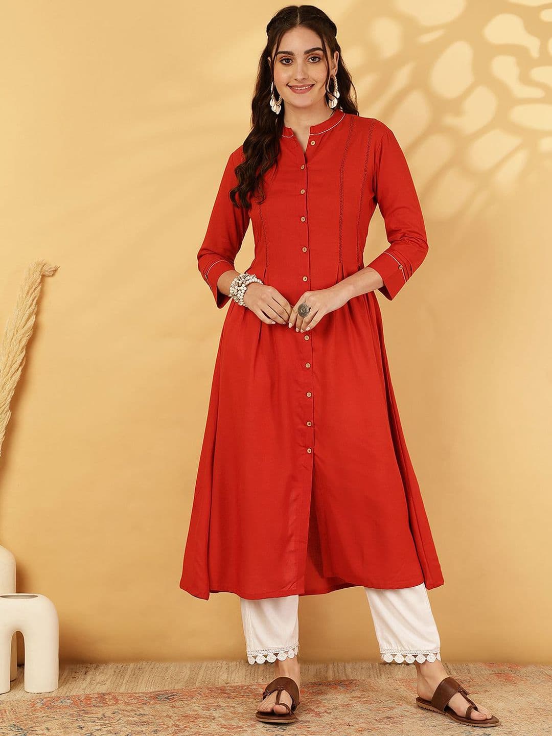 GULMOHAR JAIPUR Mandarin Collar A-Line Kurta - view 1