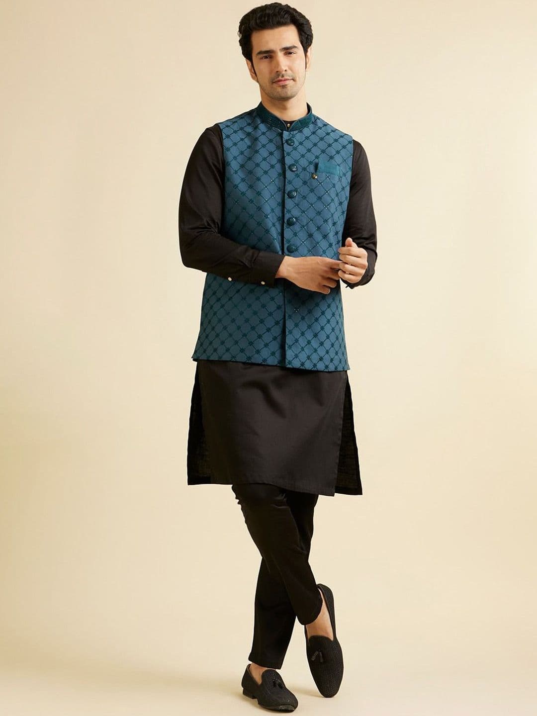Manyavar Men Embroidered Woven Nehru Jacket - view 1