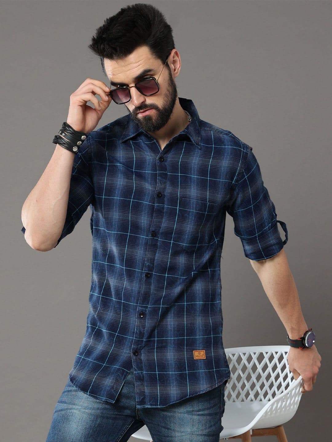 Tallwalker Men Straight Fit Spread Collar Tartan Checked Cotton Casual Shirt - view 1