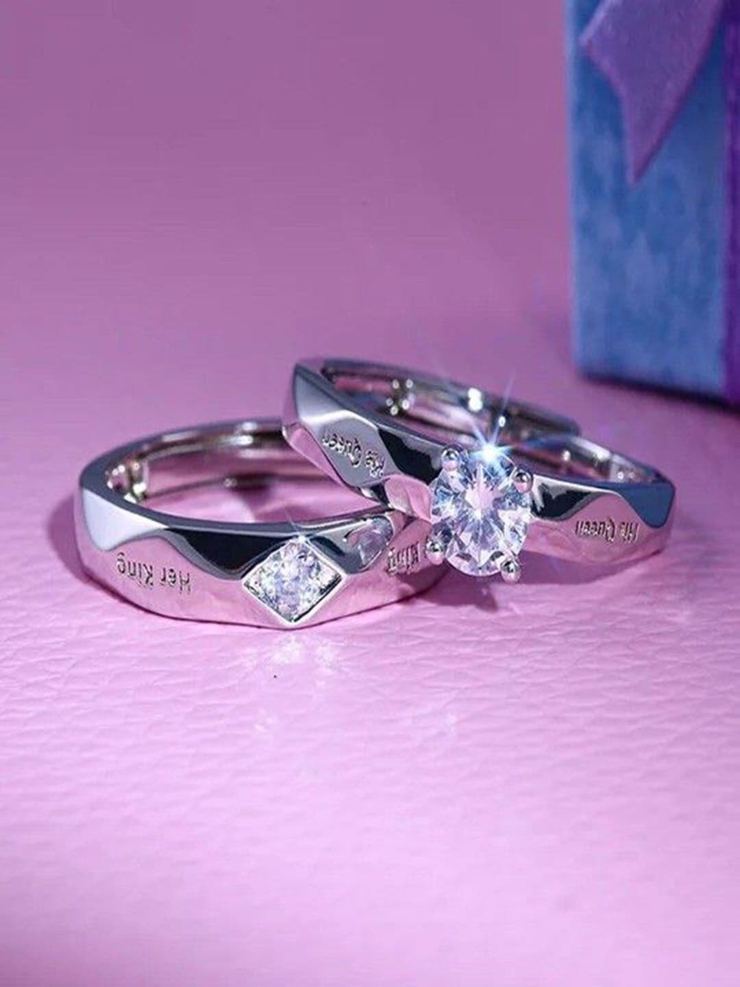 Ringzinnie Set Of 2 Silver-Plated Crystal Studded Adjustable Couple Finger Rings