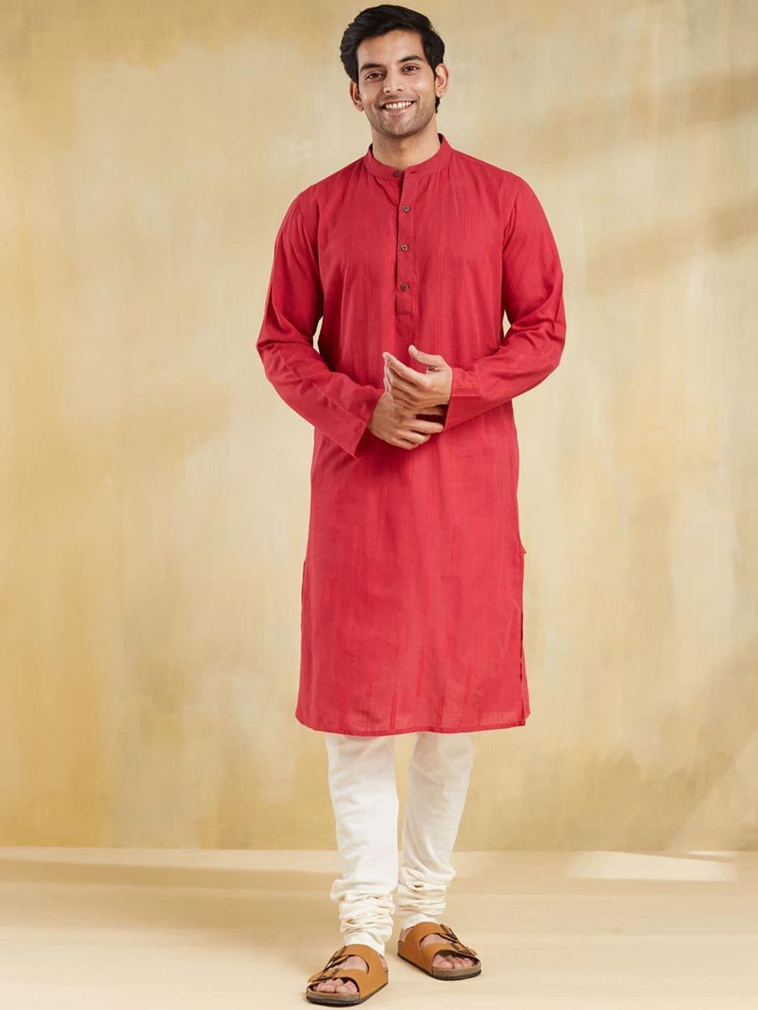 Fabindia Woven Design Band Collar Kurta - view 1