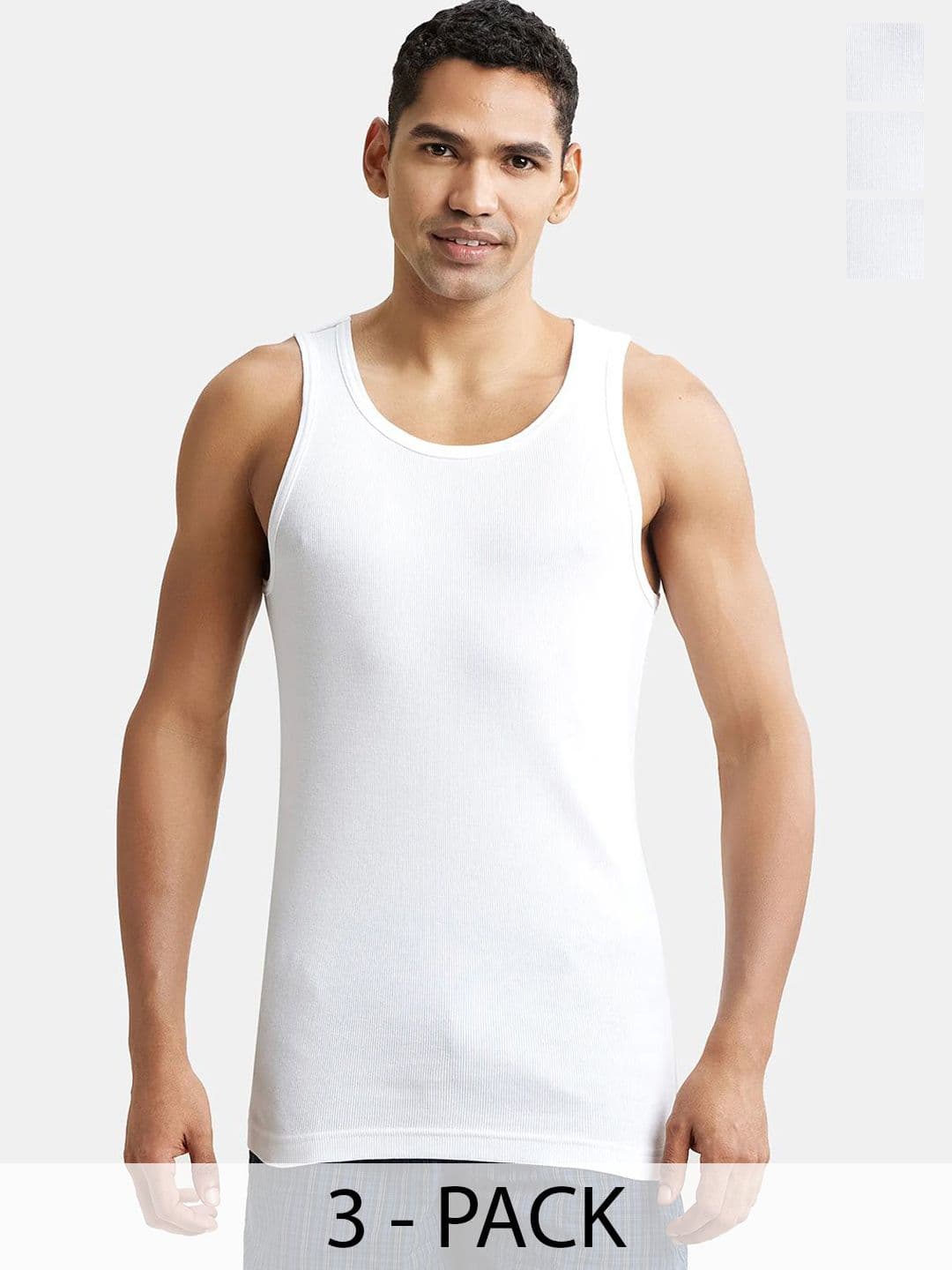 Jockey Pack of 3 Combed Cotton Rib Round Neck StayFresh Properties Sleeveless Vest - 8823 - view 1