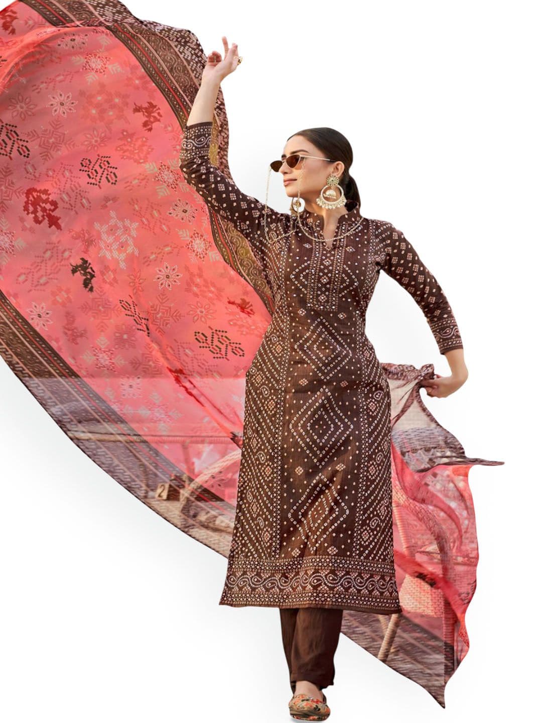 DRAVINAM Trends Mirror Work Pure Cotton Unstitched Dress Material - view 1