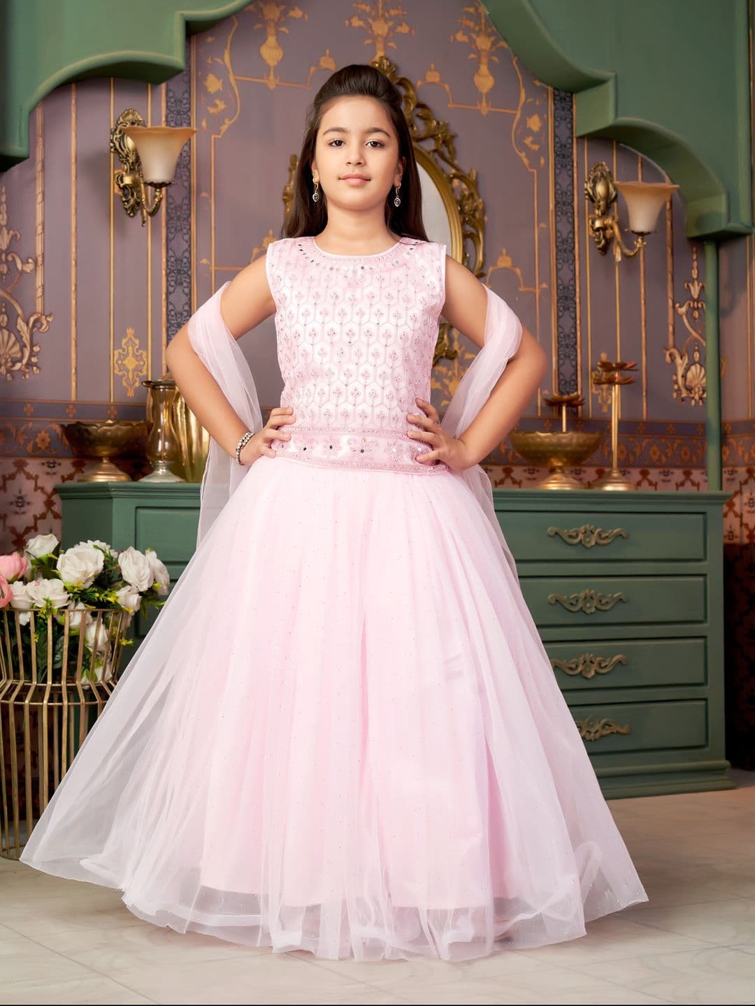BAESD Girls Floral Embroidered Thread Work Ready to Wear Lehenga & Blouse With Dupatta - view 1