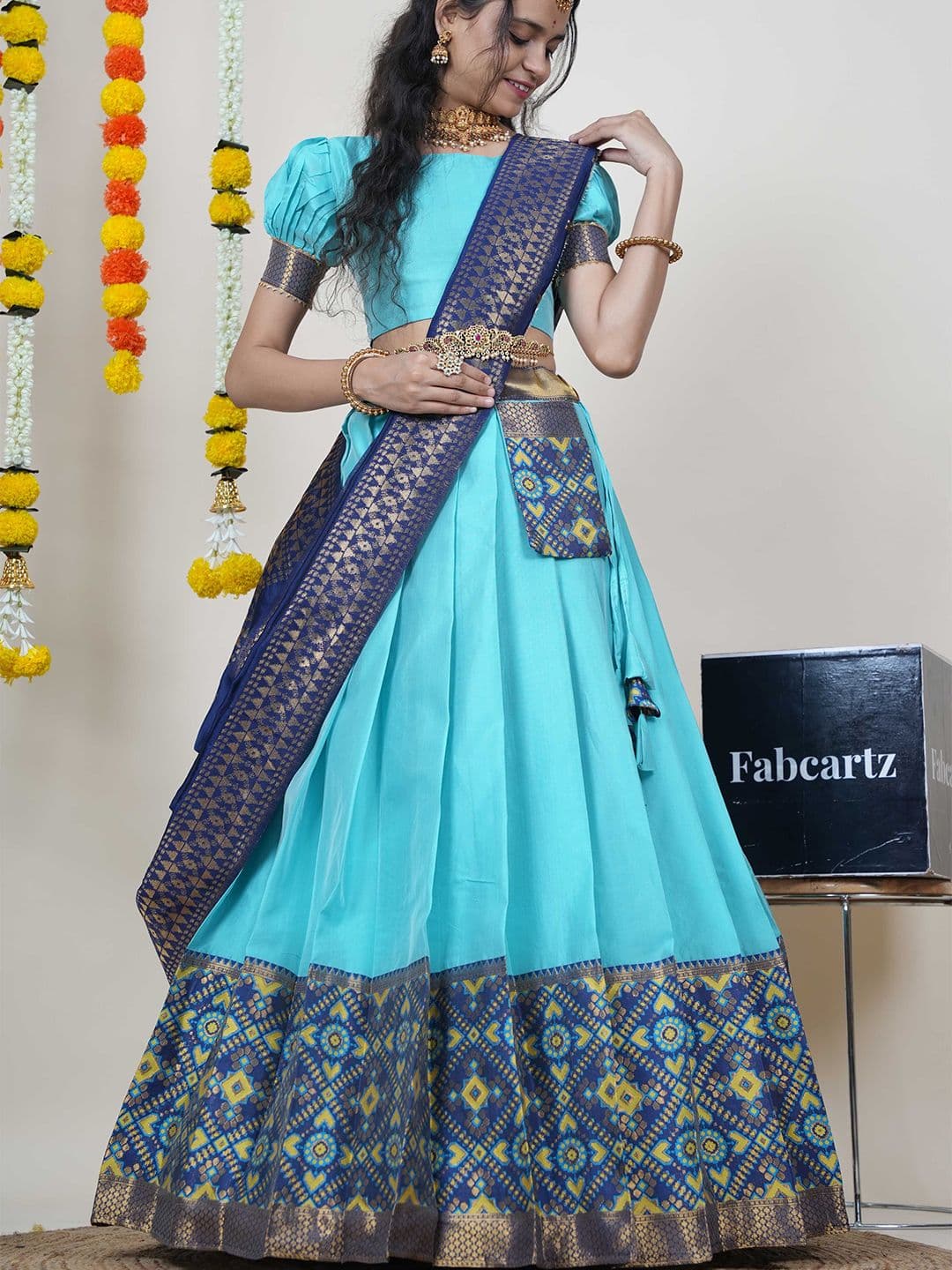 Fabcartz Printed Semi-Stitched Lehenga & Unstitched Blouse With Dupatta - view 1