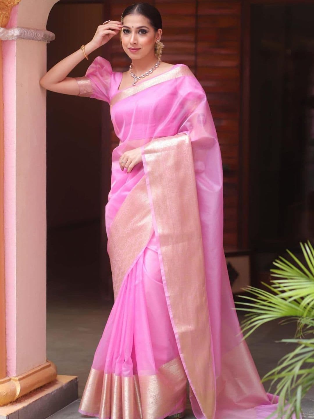 KALINI Solid Organza Kanjeevaram Saree - view 1