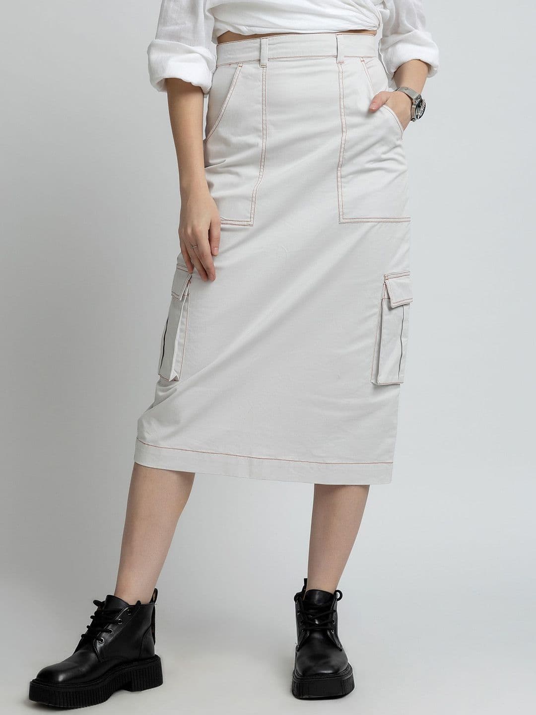 7OUNCE Women Cargo Style Straight Midi Skirt - view 1