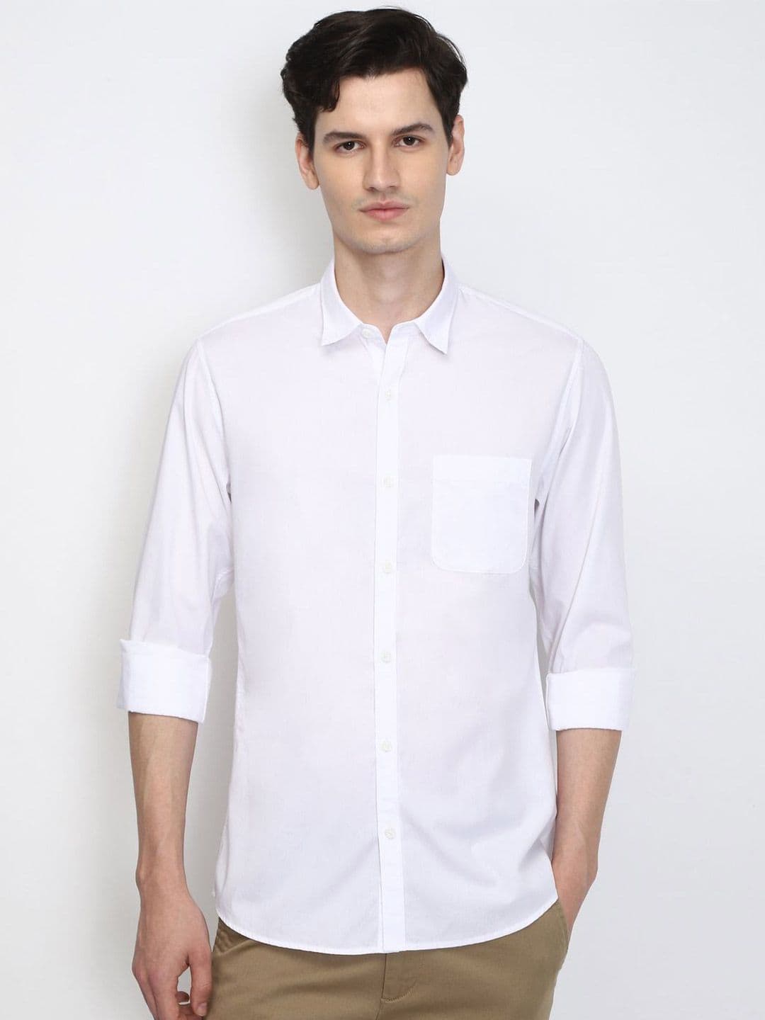 Peter England Casuals Men Slim Fit Spread Collar Solid Cotton Casual Shirt - view 1