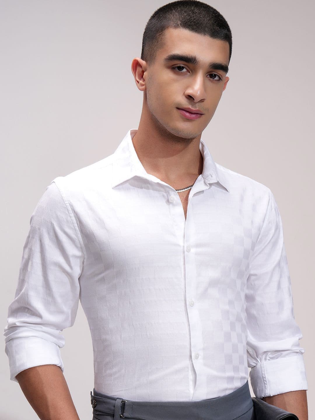 HIGHLANDER Men Comfort Fit Spread Collar Textured Cotton Casual Shirt - view 1