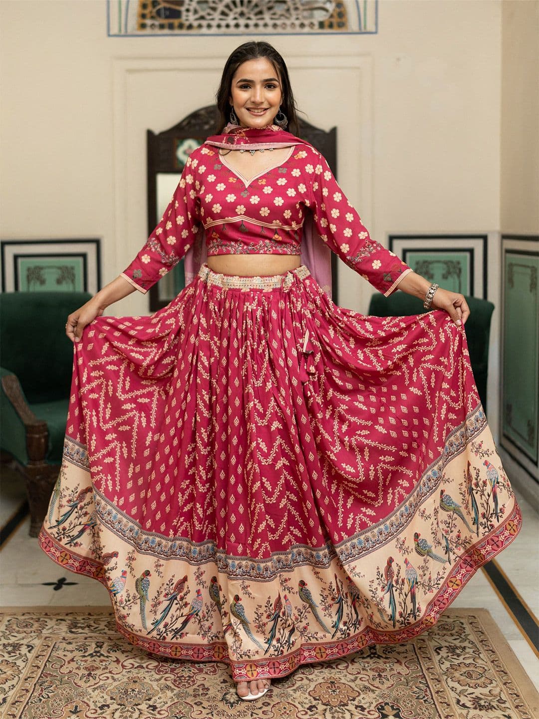 DIVASTRI Printed Semi-Stitched Lehenga & Unstitched Blouse With Dupatta - view 1