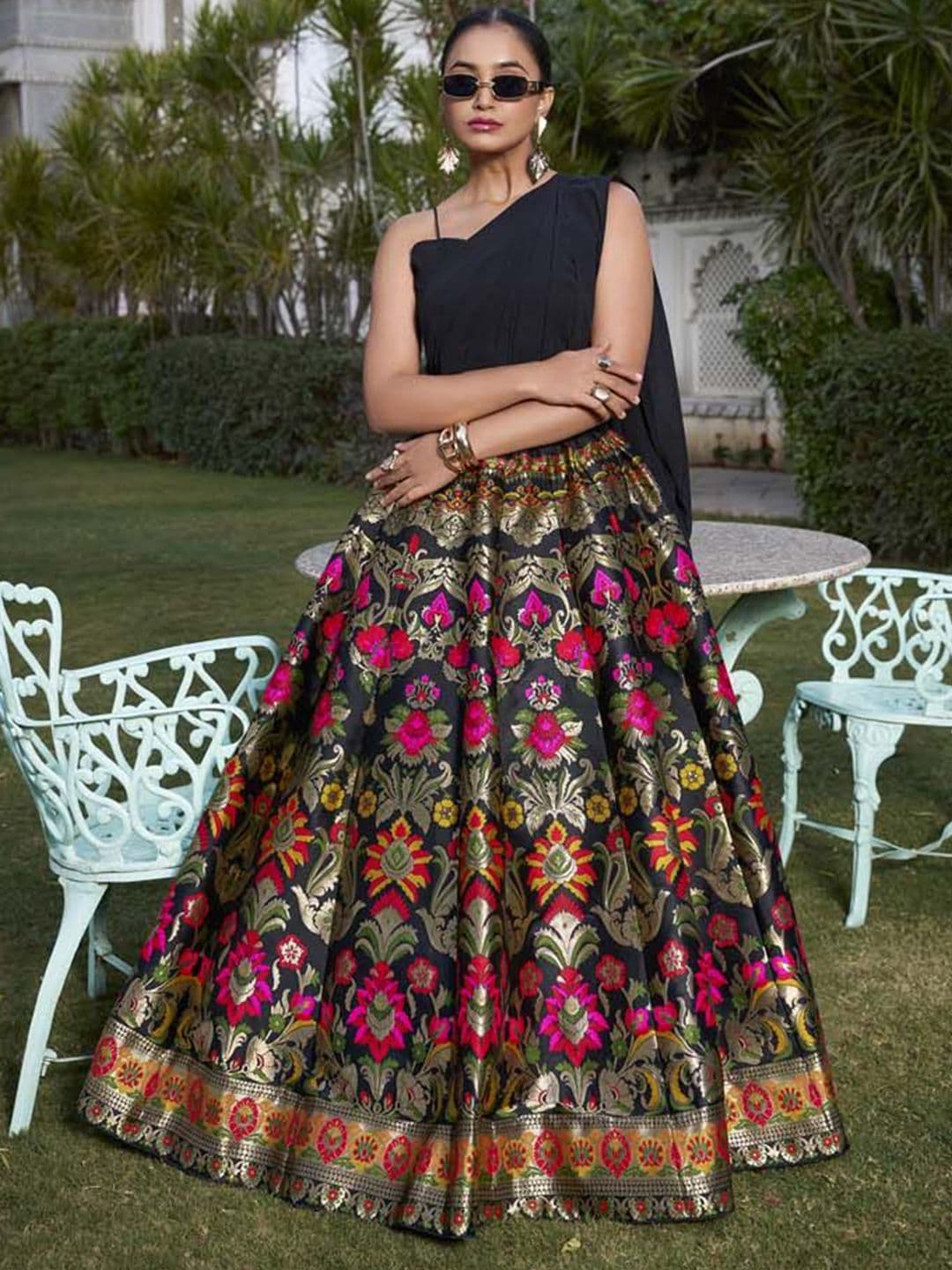 LOOKNBOOK ART Semi-Stitched Banarasi Silk Lehenga & Ready to Wear Blouse With Dupatta - view 1