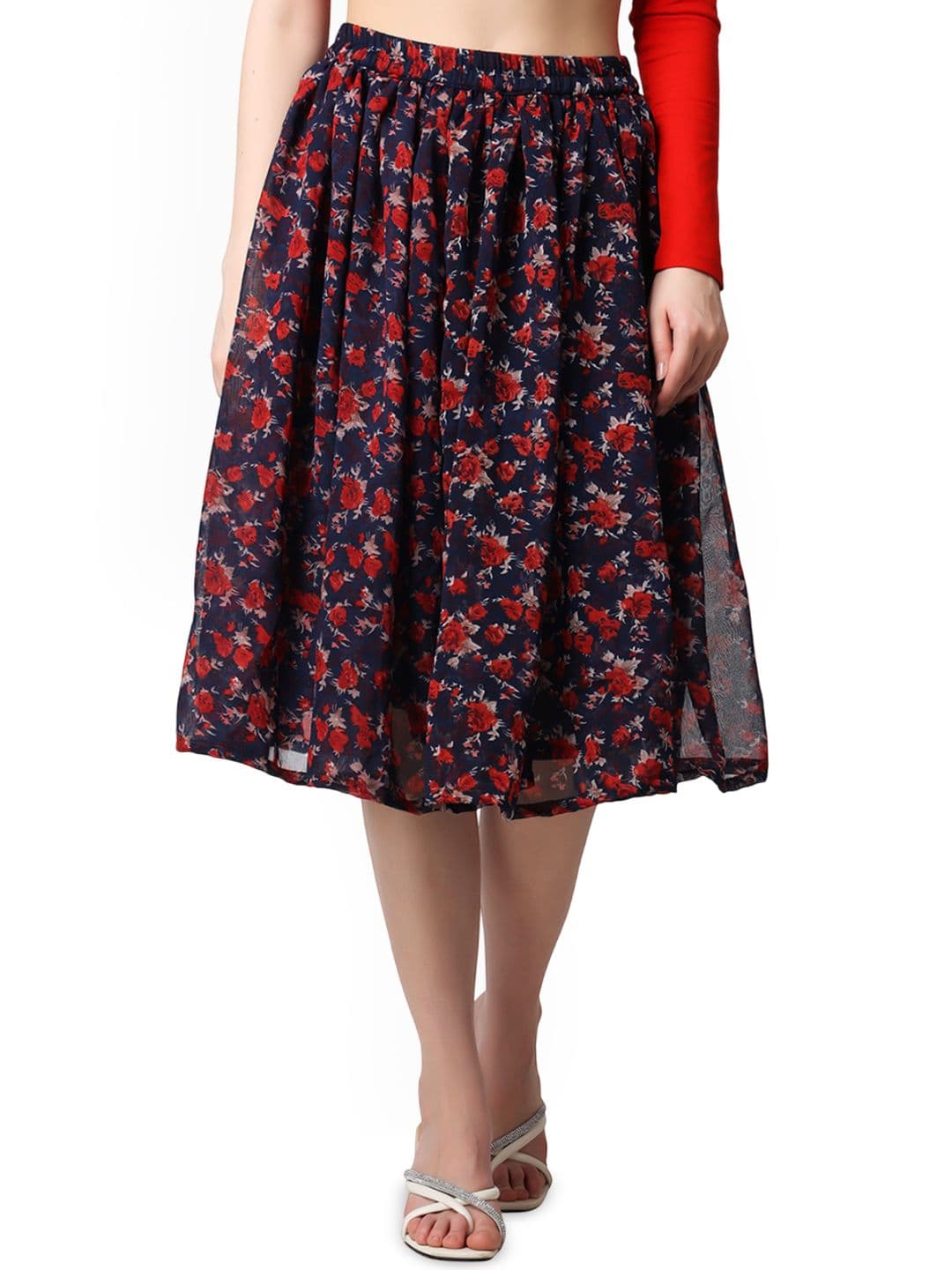 Moda Rapido Women Printed Pleated Midi Flared Skirt - view 1