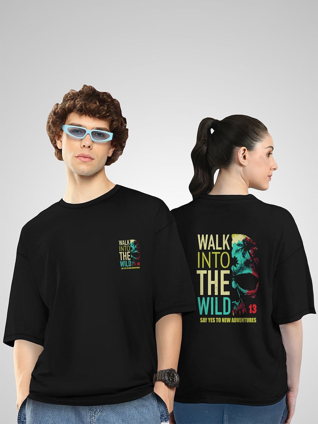 BAESD Unisex Twistform Twinny Zone Pack Of 2 SkullWild Printed Cotton Oversized T-shirts - view 1