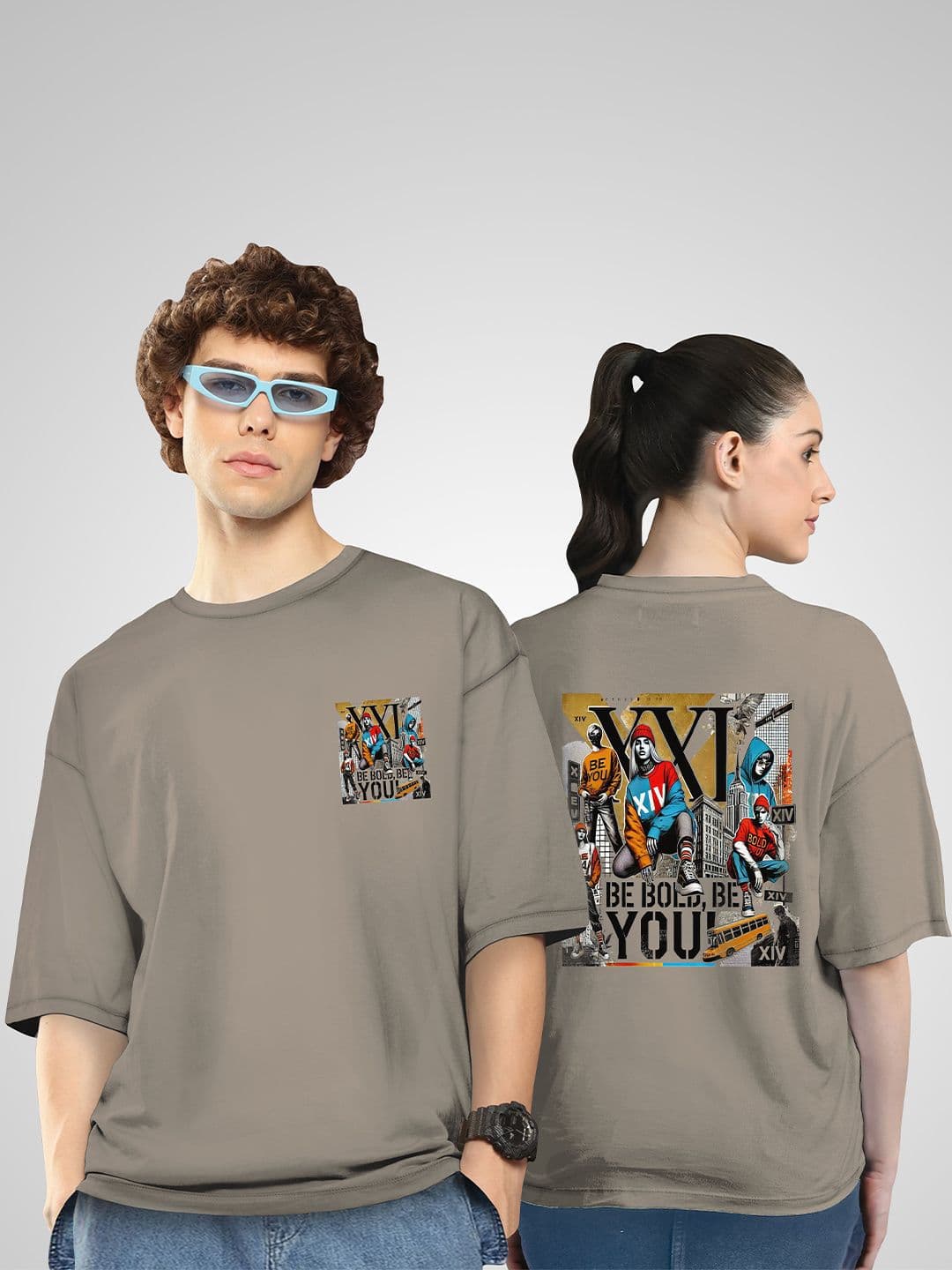 BAESD Unisex Twistform Twinny Zone Pack Of 2 BeYou Printed Cotton Oversized T-shirts - view 1